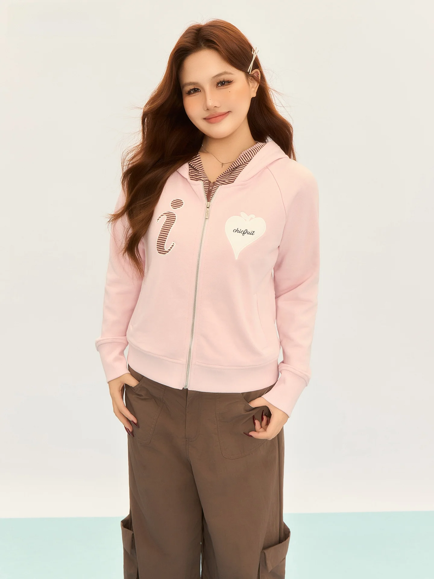 

Slim Fit ort Zipper Jaet with Hood And Panel Design Large Size Women's Faion Outerwear by CHIC FRUIT Sweet Sle Cotton...