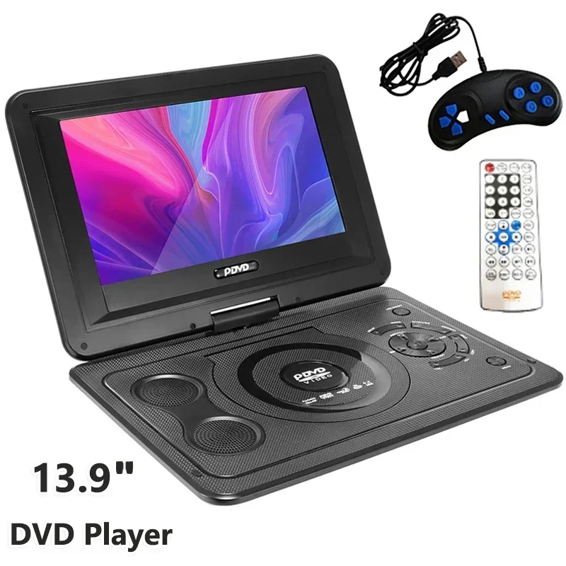 

13.9 Inch TV Home Car DVD Player 16:9 Widescreen Portable 800mAH VCD CD EVD HD Media-Player USB SD Cards RCA Cable Game