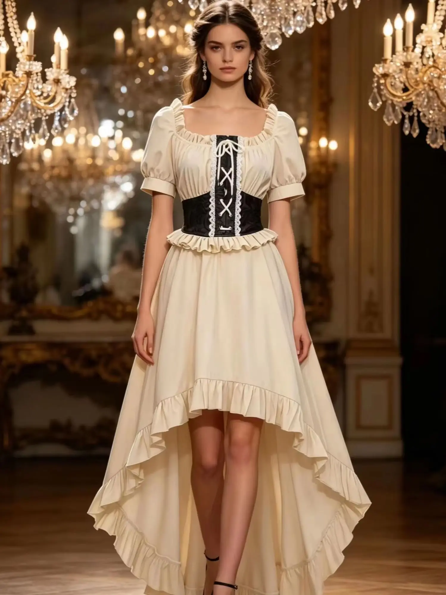 Cross border European and American elegant temperament one collar ruffle edge skirt solid color set casual irregular COS short s view 2