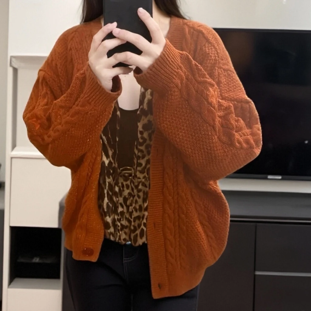 

Autumn Warm Y2K Long Sleeves Embroidered Knitted Cardigans Women Winter Xmas The Showgirl Style Orange Cardigan Women