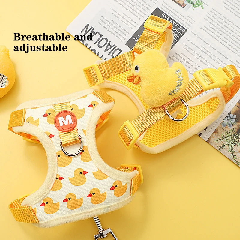 

Breathable Mesh Pet Harness Cartoon Little Yellow Duck Pet Vest Harness Leash Small Dog Puppy Cat Adjustable Buckle Leash