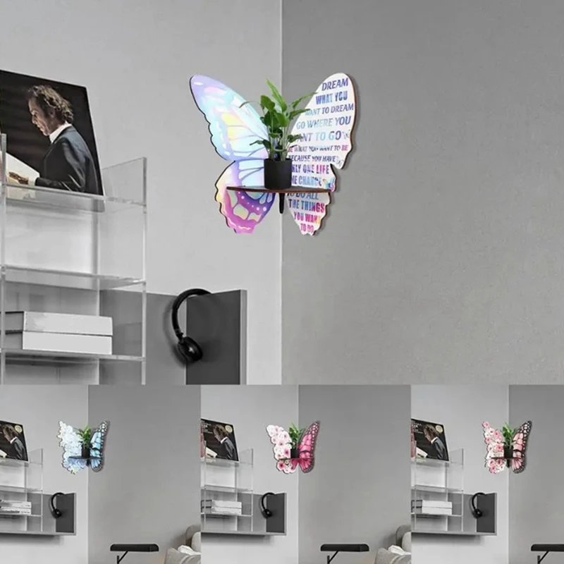 Butterfly-Shaped Wall Mount Corner Shelf Wall Mounted Storage Organizer Wall Crystals Stones Storage House Decor