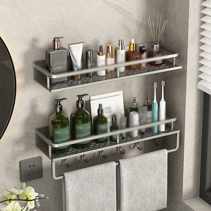 Bathroom Shelf No-Drill Wall Mounted Shelves Shampoo Storage Rack Holder for Shower Square Aluminum Bath Organizer Accessories