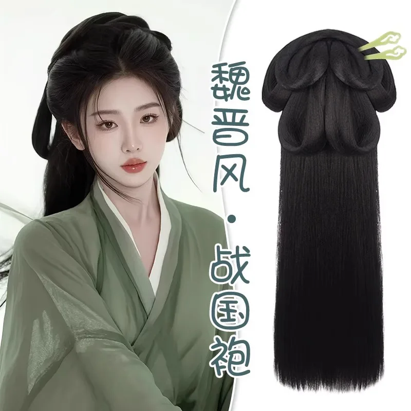 70cm-one-piece-ancient-chinese-hanfu-wei-jin-warring-states-style-pre-styled-bun-for-women-cosplay-costume-photo-prop-hair-piece