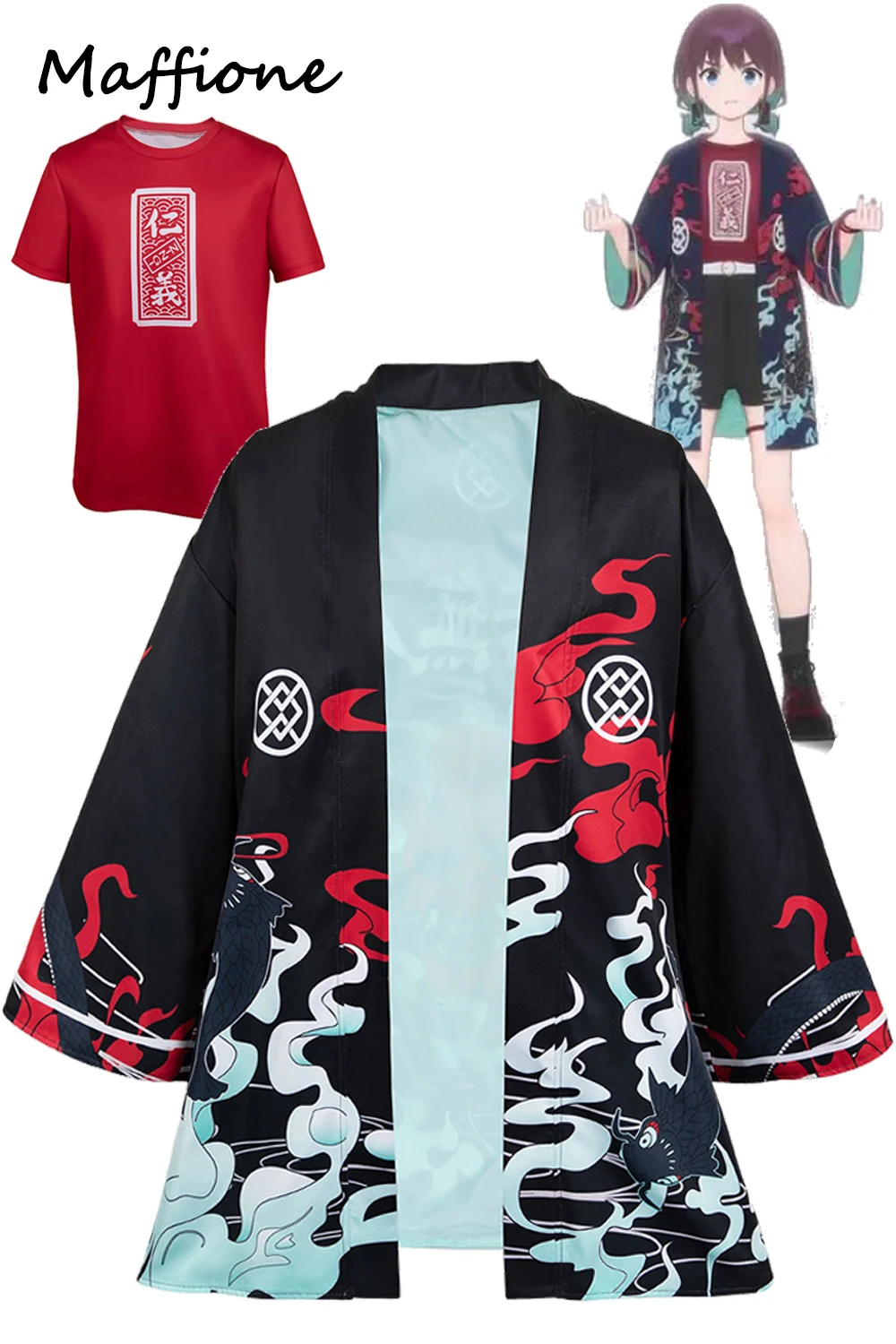 Nina Iseri Cosplay Robe T-Shirt Unisex Kostüm Anime Mädchen Band Cryed Rollenspiel Outfits Frauen verkleiden rote Hemden Cape Halloween