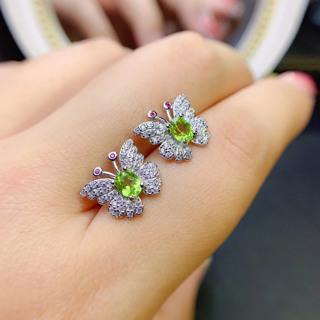 Natural Peridot Stud Female Silver 925 Stud female Wedding gemstone Free Shipping Sterling Certified Jewelry boutique