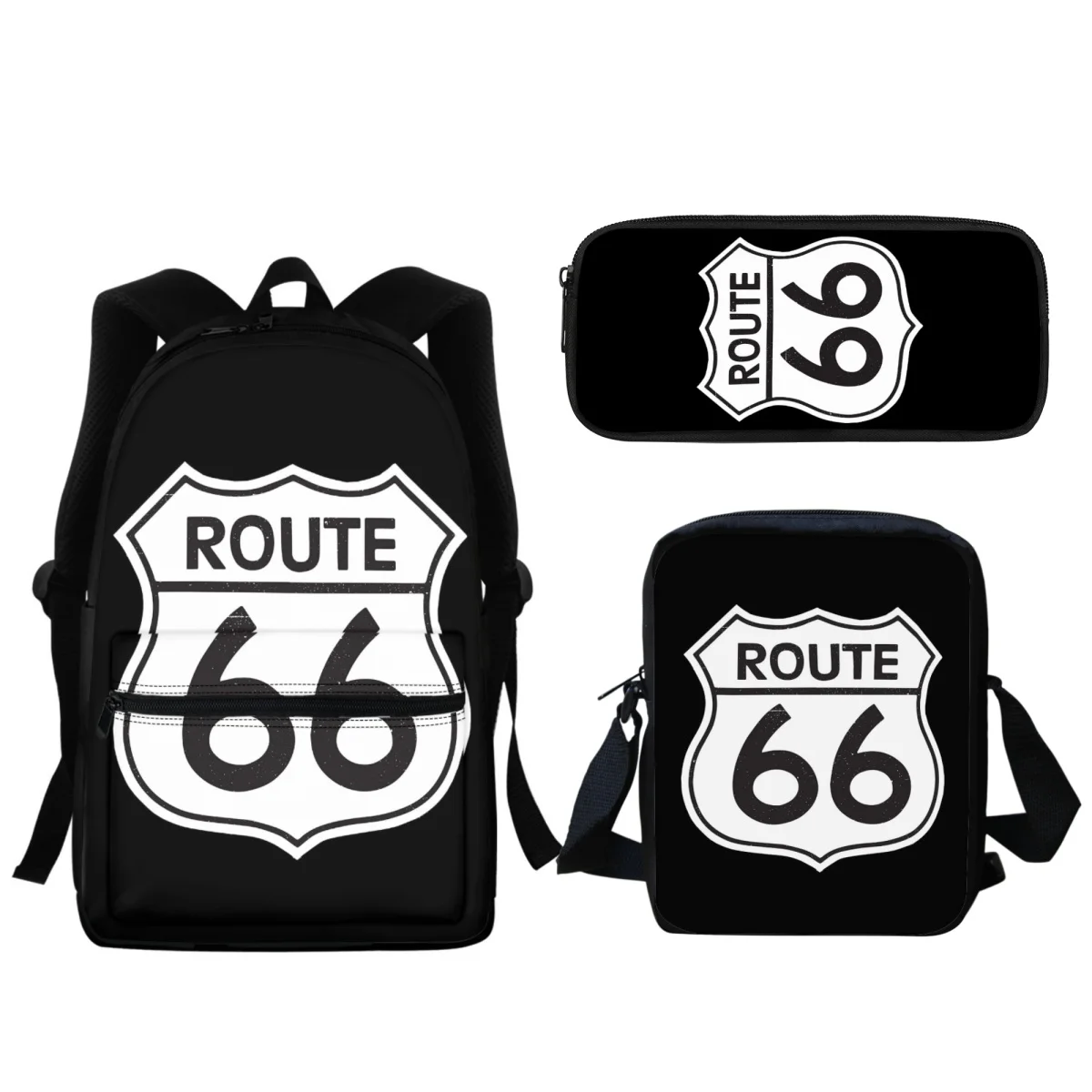 Juego de mochilas escolares con estampado 3D de la Ruta Americana 66 para niños y niñas, mochila escolar de moda, estuche para lápices, herramientas de aprendizaje, novedad de 2023