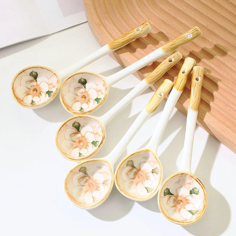 Ceramic Soup Spoon Cereal Spoon Cute Household Tableware Painted Coffee Spoon Jam Spoon Gift Dessert Scoop Kitchenware