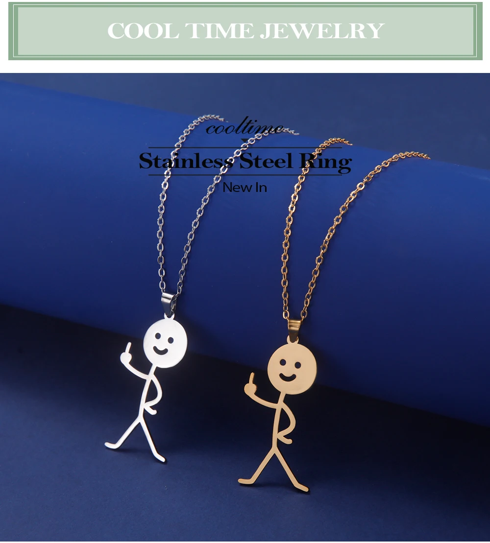 COOLTIME Lustige Mittelfinger Stickman Halskette Edelstahl Hip Hop Doodle Anhänger Halskette für Frauen Männer Punk Schmuck Geschenk – Detail 2