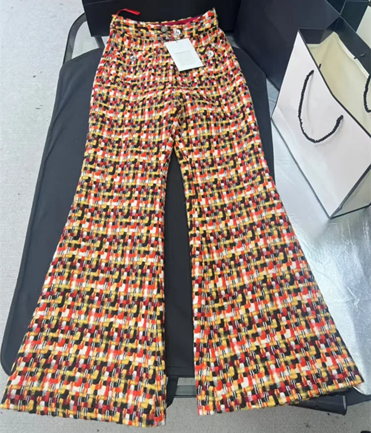 Customization European women's clothing - new summer styles for 2026 Long-sleeved orange tweed coat and long pants set