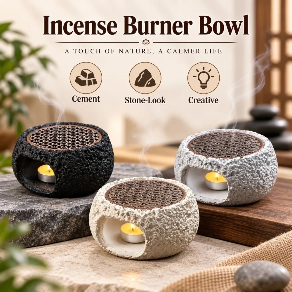 Fragrance Diffuser Cement Incense Burner Bowl Creative Stone-Look Candle Warmer Sturdy Base Durable Fumigation Furnace Kitchen
