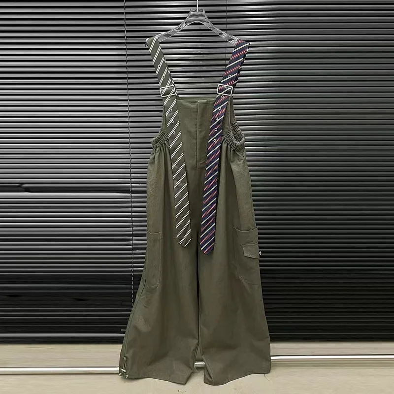 WTHT موضة المرأة مخطط حبال تصميم فضفاض واسعة الساق السروال القصير 2025 الخريف العصرية أكمام عارية الذراعين السراويل الإناث 1LS2487