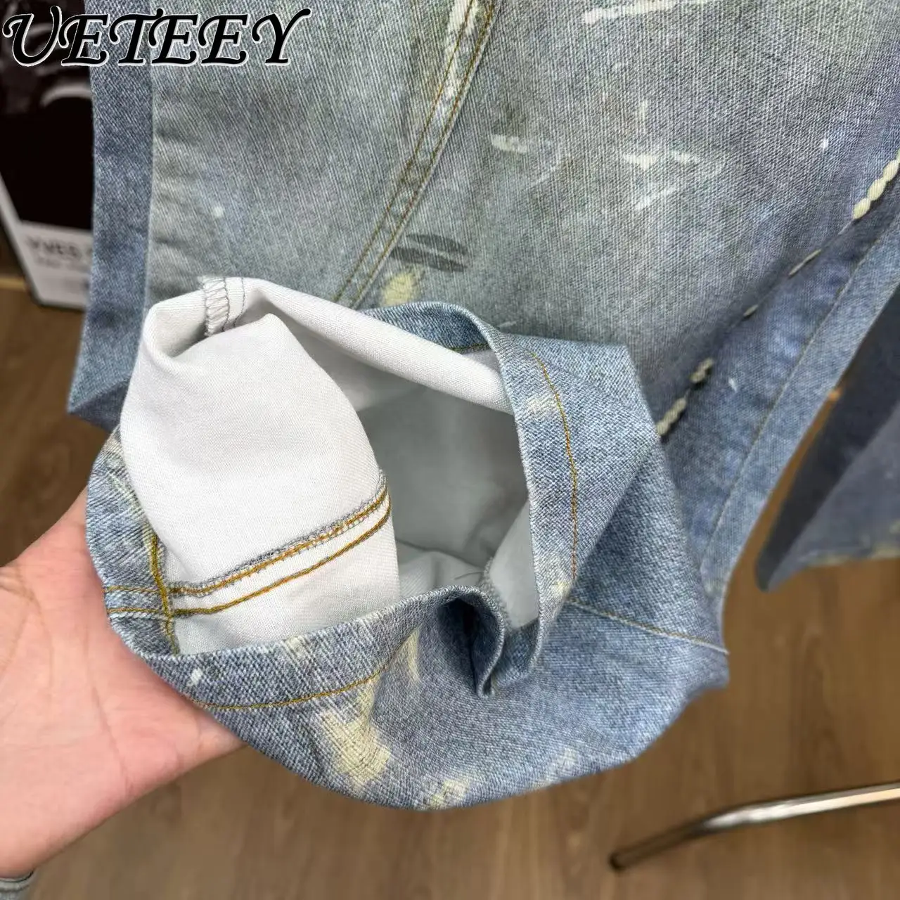 2026 ربيع متعدد الاستخدامات موضة ريترو طباعة عالية الخصر جينز فضفاض نمط الشارع غسلها خمر الحبر سبلاش واسعة الساق الدنيم السراويل #5