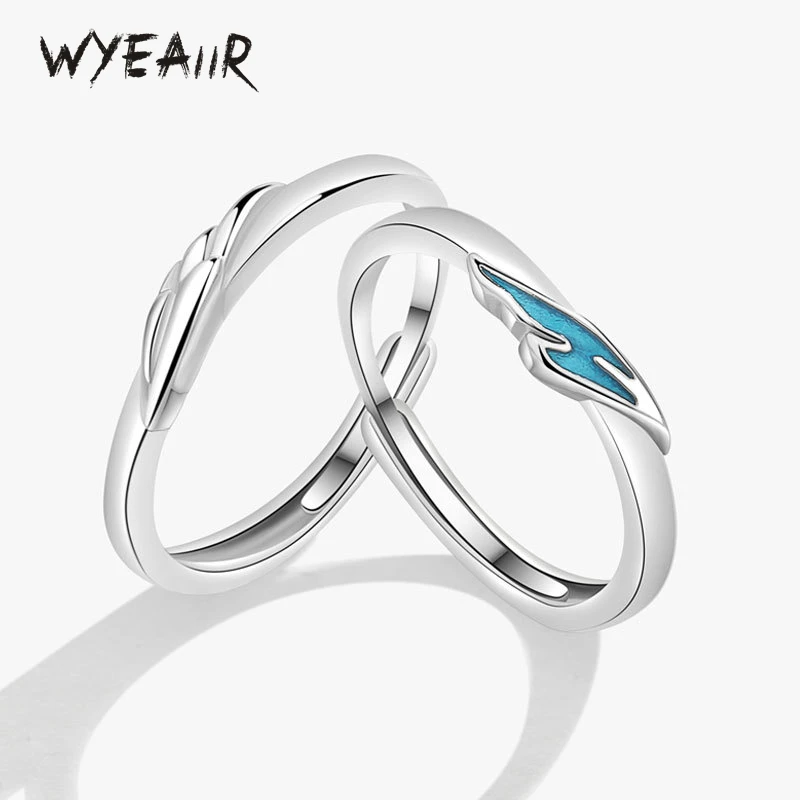 WYEAIIR-925 Sterling Silver Redimensionável Anel de Abertura para Amantes, Peixe Fresco, Blue Drop Glaze, Presente Romântico Dia dos Namorados