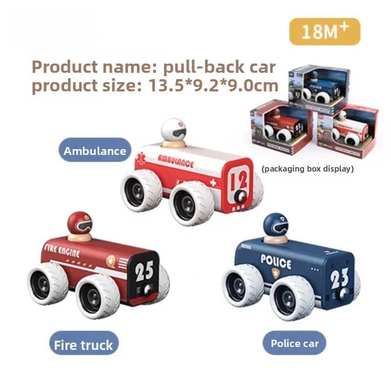 Lernspielzeug aus Holz für Kinder, Feuerpolizeiauto, Krankenwagen-Rückziehauto aus Holz, 1–3 Jahre altes Baby