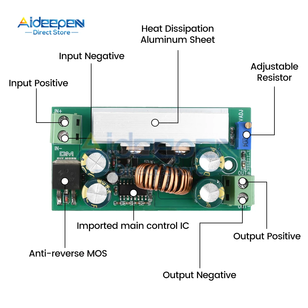 Adjustable Buck Converter 200W 15A DC 7V-60V to DC 1.25-35V 5V 12V 24V Buck Converter Step-Down Power Module With Aluminum Case