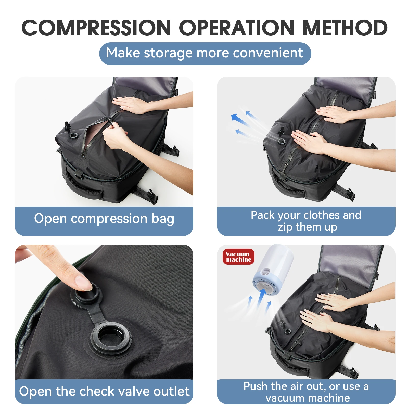 Vacuum Backpack Travel Bag for Men Large Capacity airback Backpack Business Laptop Backpack Women Expandable Backpack School Bag