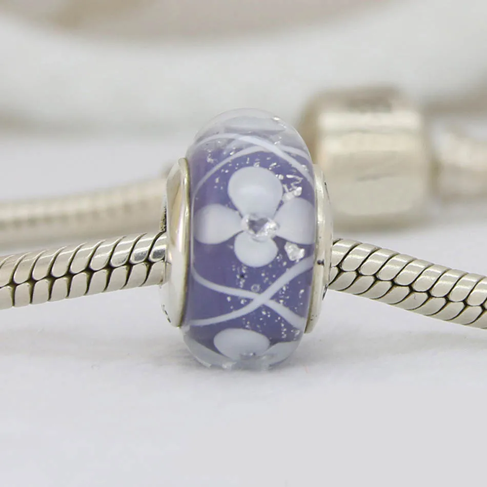 Women Jewelry  Murano Glass Bead for Bracelets Purple Field of Flowers Charm