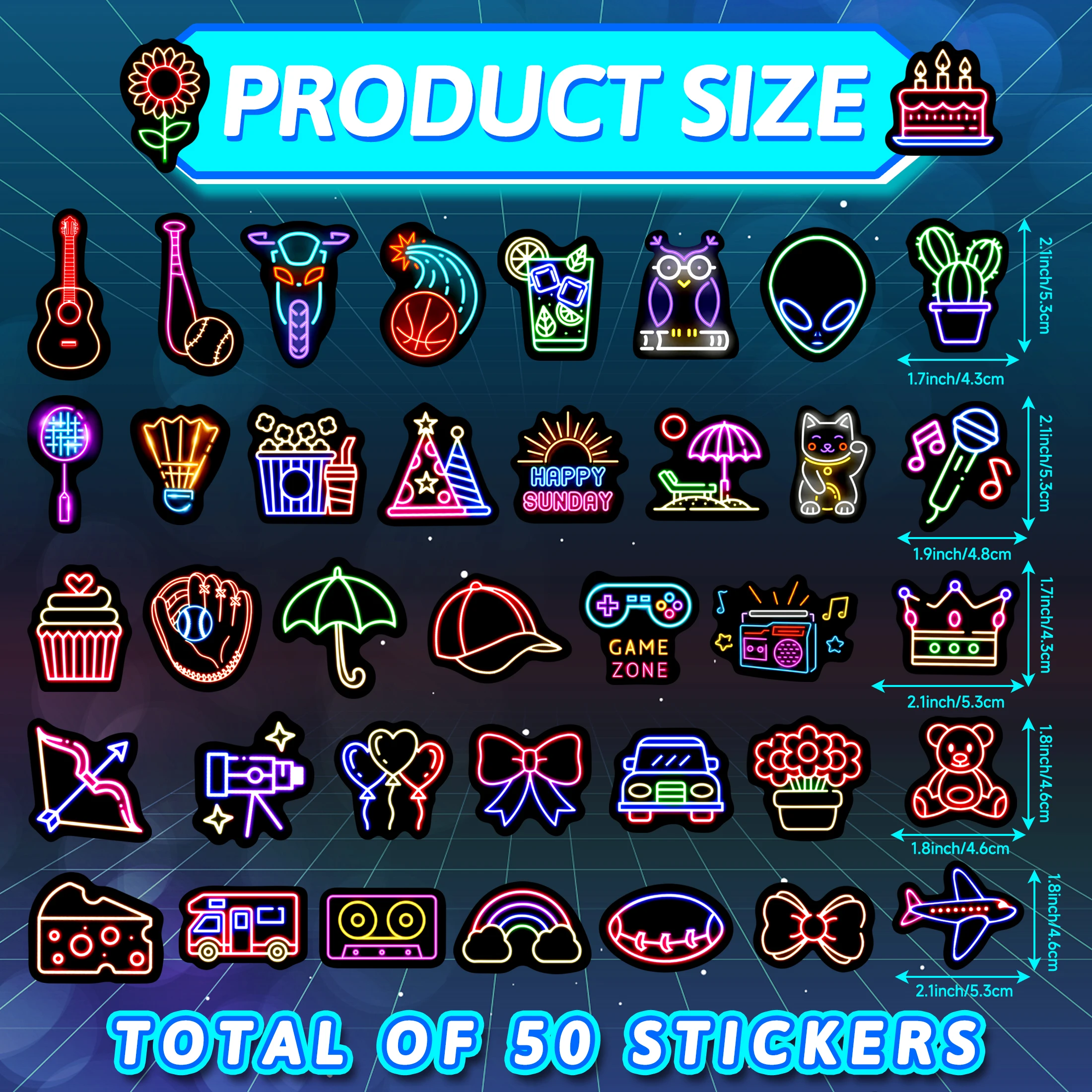 ملصقات زجاجة مياه نيون متوهجة في الظلام للأطفال، 51 قطعة من ملصقات الكمبيوتر المحمول اللطيفة المقاومة للماء من الفينيل، للبالغين والأطفال والمراهقين