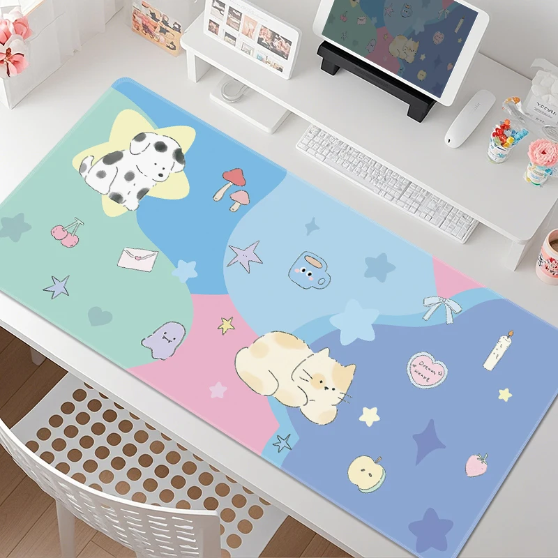 Cute puppy mouse pad, oversized high-value office workstation, computer keyboard, table mat