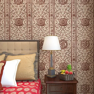 الصينية الأحمر الكلاسيكية نافذة زهرة نمط PVC خلفية لمطعم صيني فندق مزرعة ديكور جدار تغطي #3