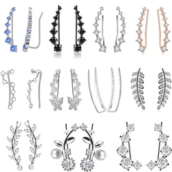 2pcs High Quality 7 Crystals Ear Cuffs Ear Clip Piercing Blue Color Cubic Zirconia Ear Crawlers For Women Piercing Oreja Earring