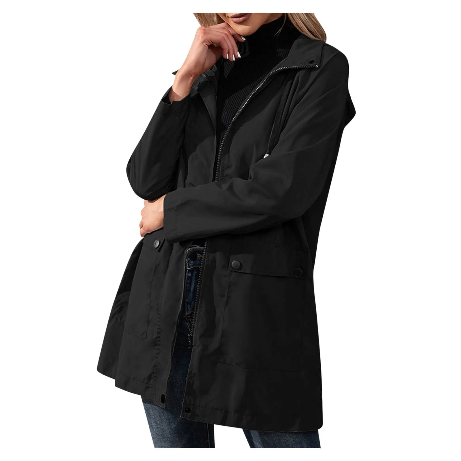 Giacche da donna leggere antivento cappotto lungo con cappuccio impermeabile giacca a vento regolabile impermeabile cappotto comodo Mountaineerin