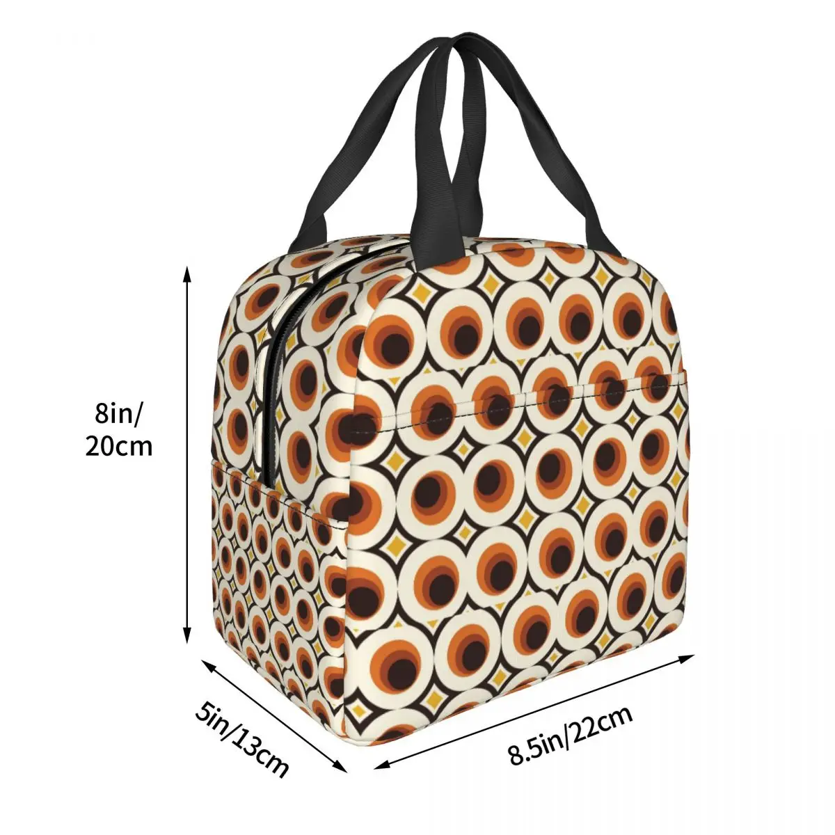 Orange Mid-Century Modern Circle Insulated Lunch Bag for Women Kids Leakproof Food Boxes Thermal Lunch Box Tote