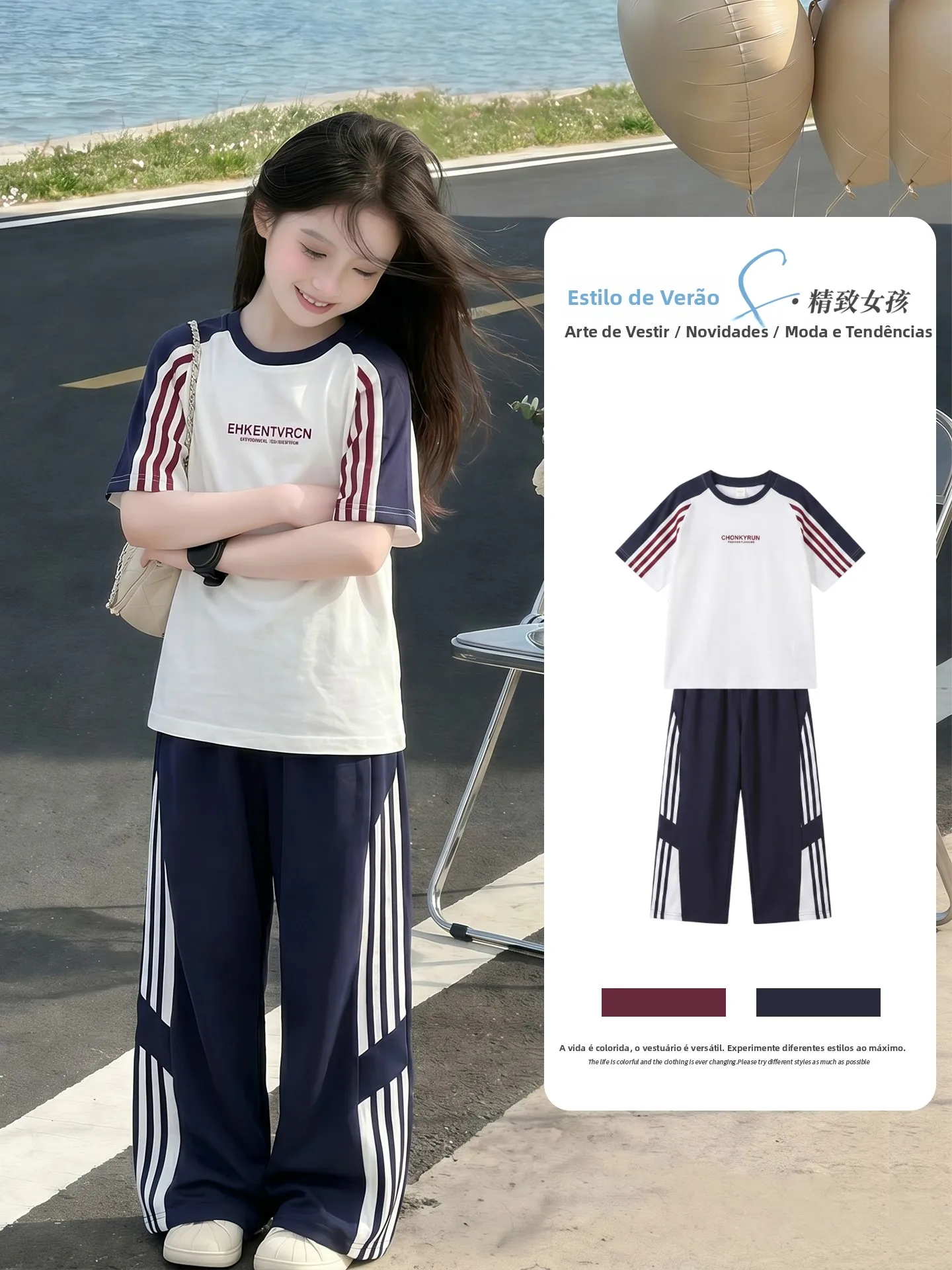 girls-sportswear-set-short-sleeve-korean-style-children's-summer-clothes-two-piece-outfit-breathable-lightweight-wearable