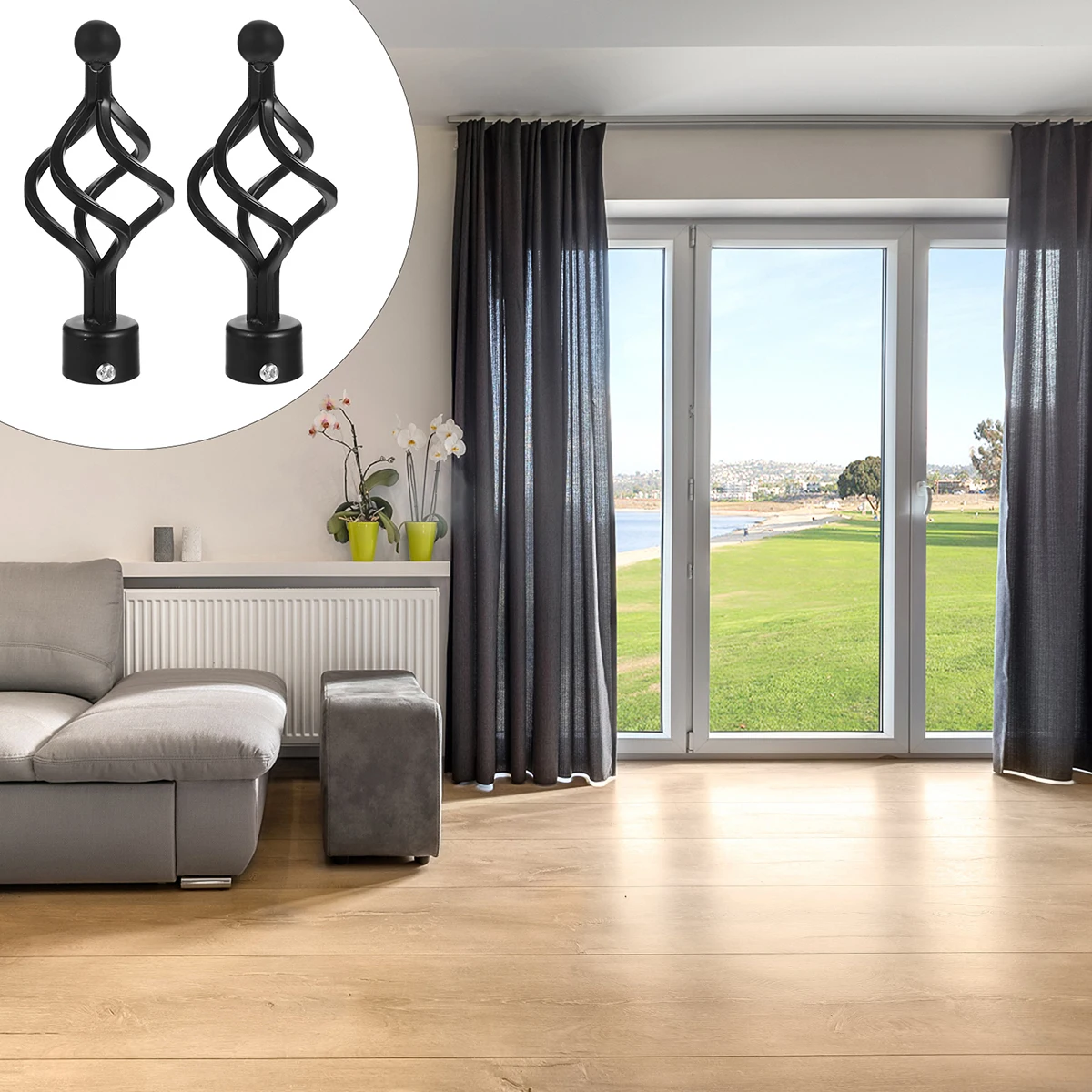 

Spiral Wrought Iron Decorative Head Curtain Rod Plug Fitting End Final Window
