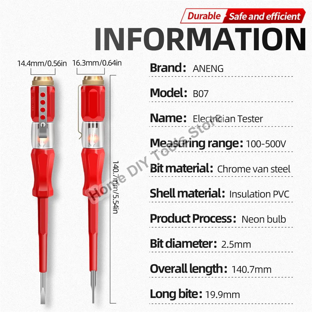 B07 Electrical Tester Pen Voltage Indicator Test Pencil Tester Screwdriver 100-500V Neon Bulb Non-contact Insulation Test Pen