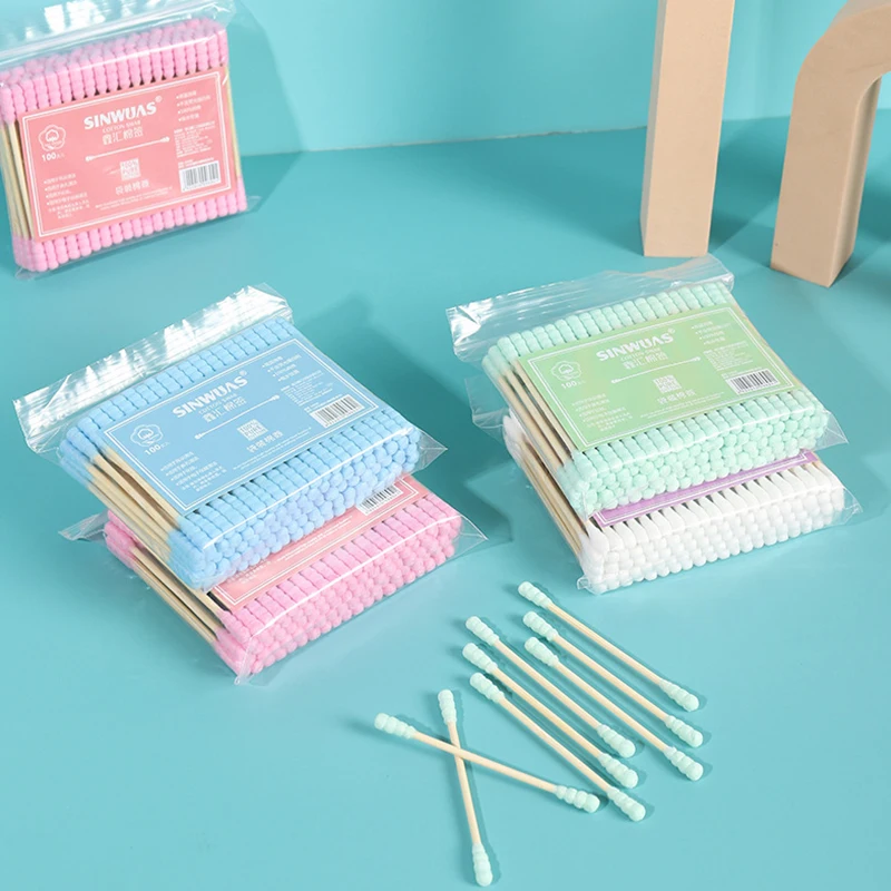 100pcs Count Cotton Swabs - Bamboo Sticks Cotton Swabs For Ears - Double Round Thick Cotton Buds Suitable For Makeup