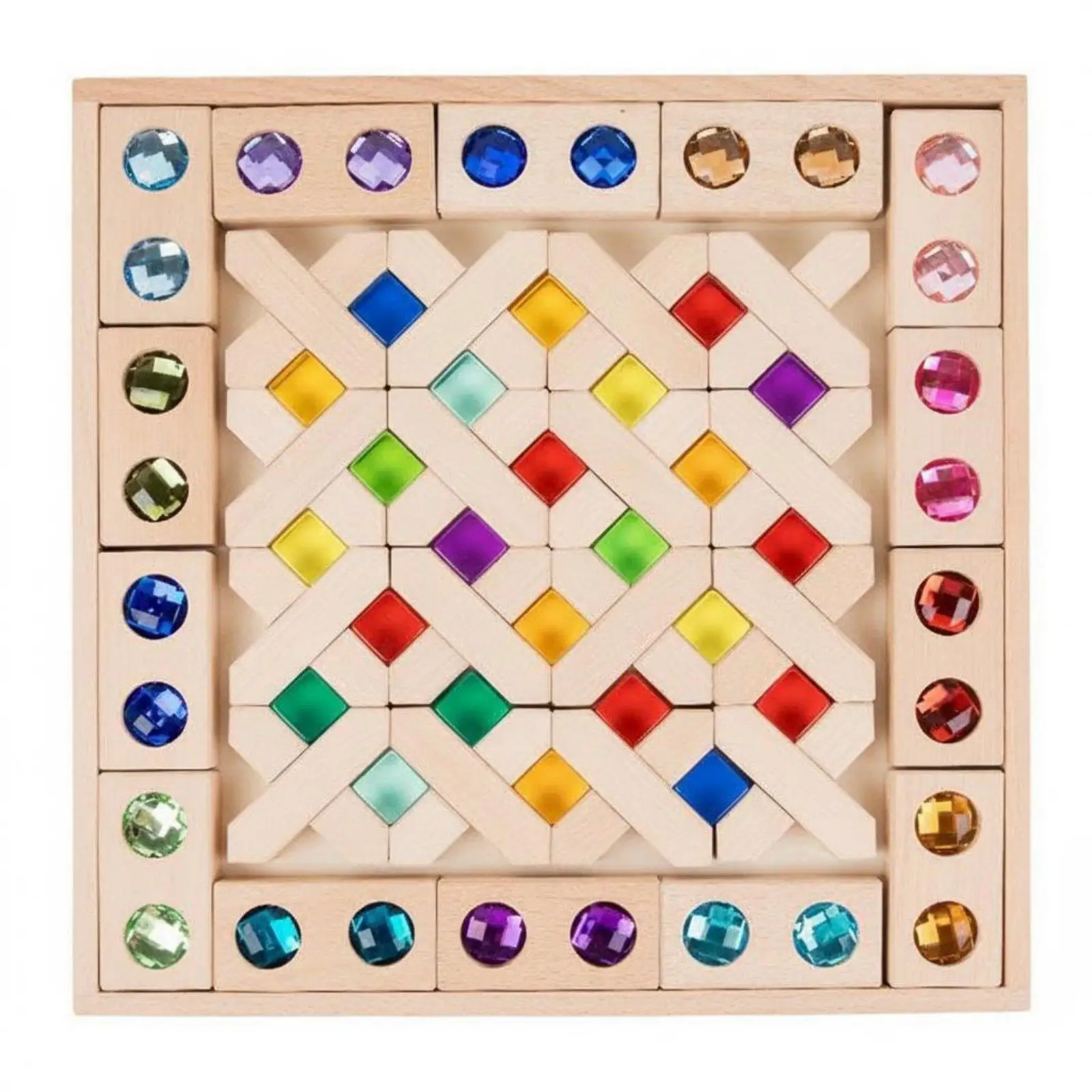 Sensory Wooden Building Blocks with Acrylic Inserts for Toddlers Light Exploration Rainbow Cube Stacking Toy