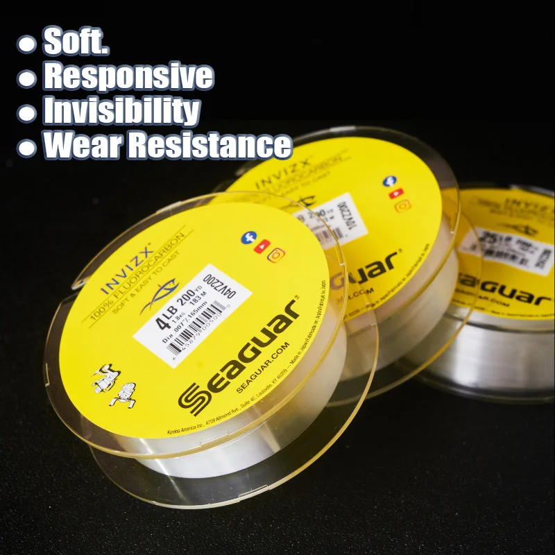 SEAGUAR INVIZX 100% الفلوروكربون الأداء خيط صنارة الصيد 4-25LB 183 متر ألياف الكربون حيدة زعيم خط صيد السمك #4