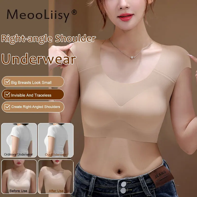 

MeooLiisy Women's Right-Angle Shoulder Invisible Seamless Camisole Bra Soft Skin-Friendly Fabric All-Day Comfort