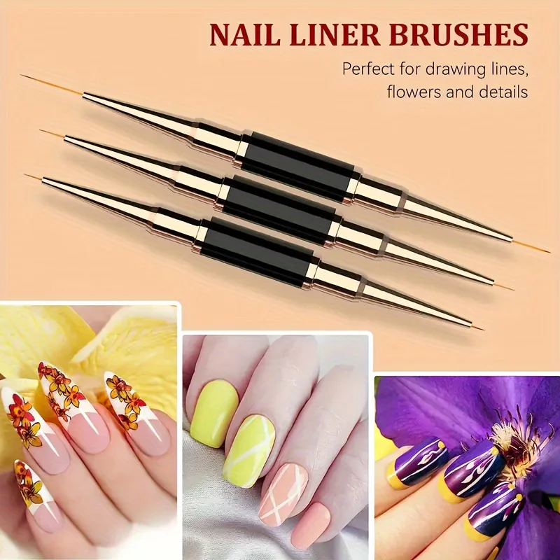 5Pcs/Set Professional Nail Art Brush Double-Ended Nails Art Brushes For Long Lines Thin Liner Brush For Nails Detail Art Tools