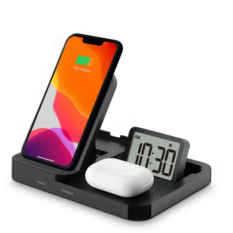 

LED Electric Clock Wireless Charger Creative Clock Wireless Fast Charging Multifunctional 3 In 1 Mobile Phone Holder