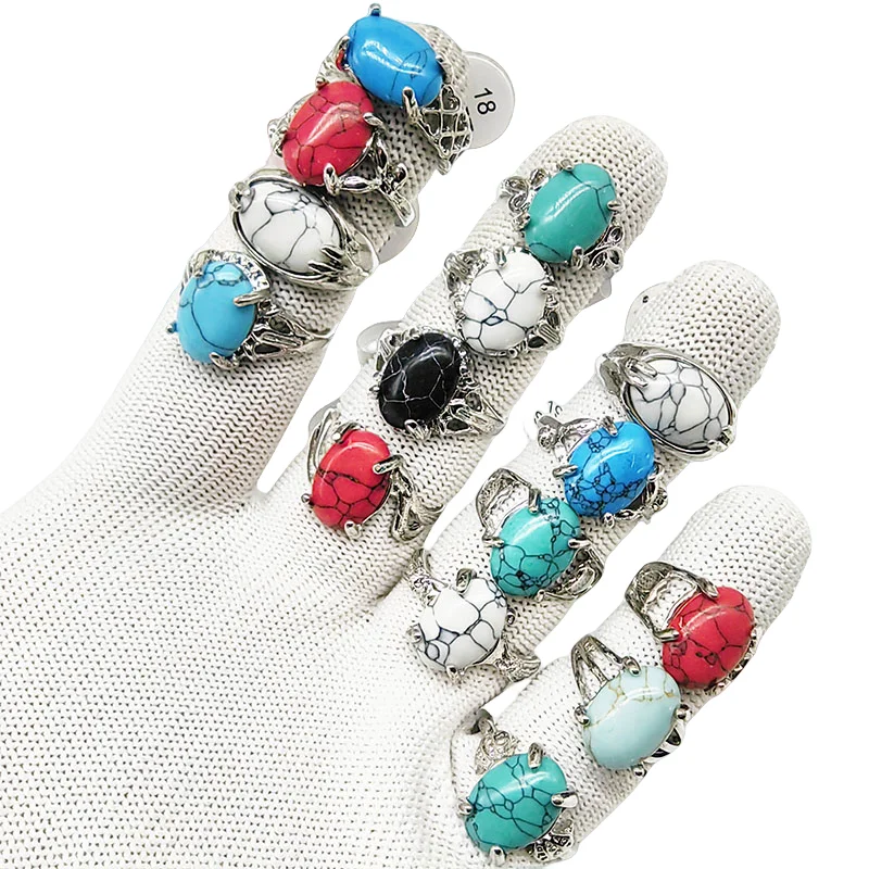 20pcs/Lot Wholesale Hot Mix Size Big Stone Finger Rings for Women White Red Blue Green Oval Shape Joint Ring Wedding Gifts Girl