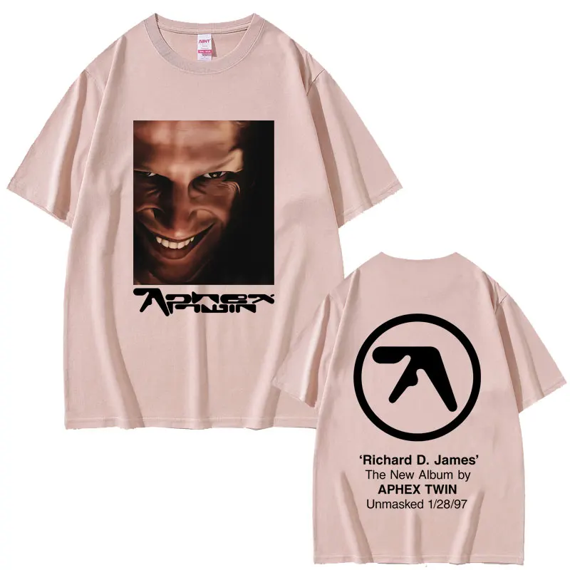 Aphex التوأم الجرافيك تي شيرت ريتشارد دي جيمس ألبوم تي شيرت مطبوع الرجال النساء الملابس عادية القطن خمر تي شيرتات قصيرة الاكمام