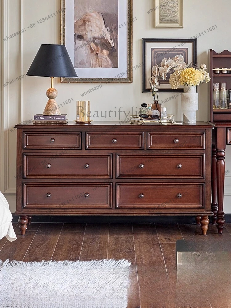 

Retro solid wood chest French living room seven bucket kitchen dining side multi-functional locker