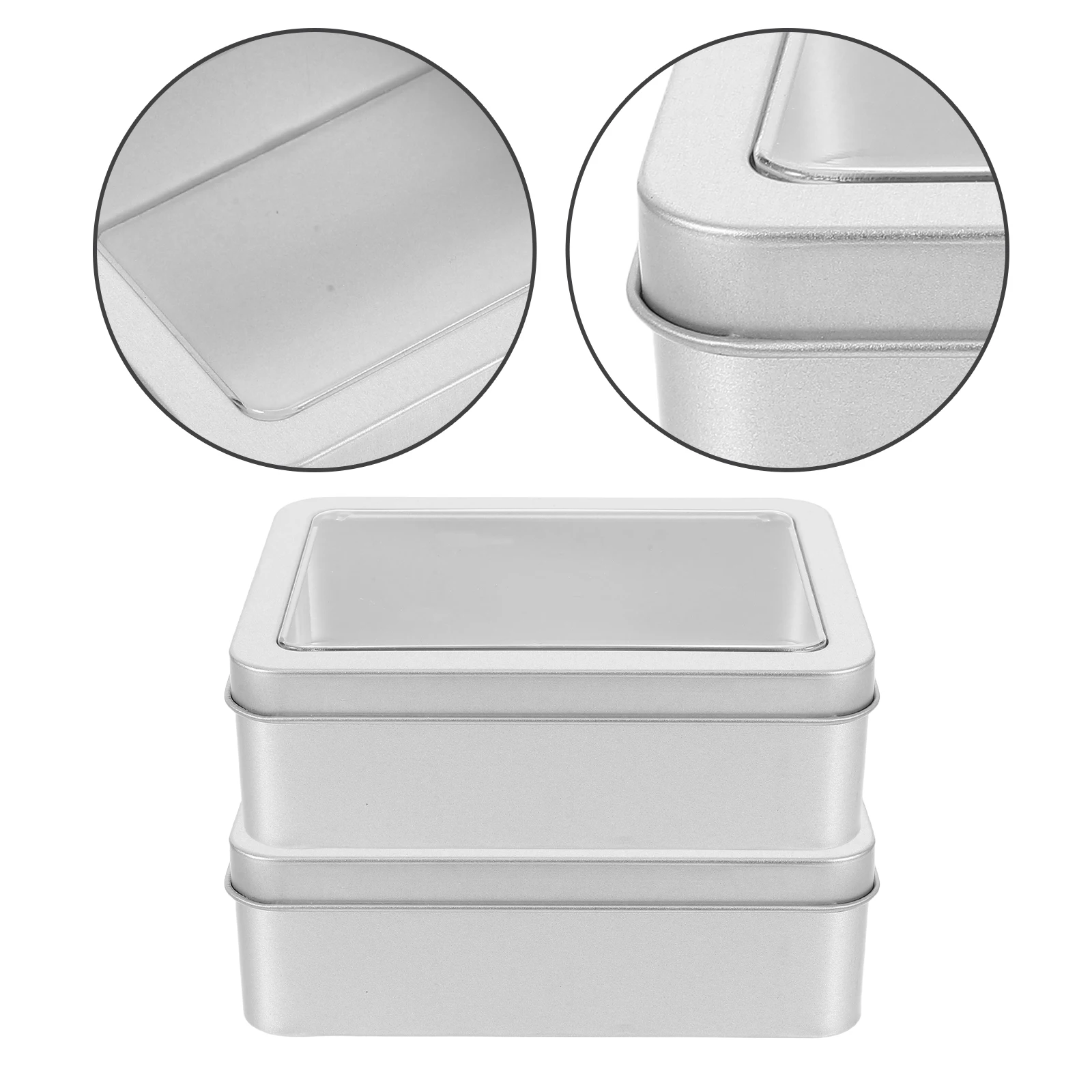 

4pcs Rectangular Box Clear Window Lid Metal Container Sturdy Tinplate Biscuit Candy Jewelry Household Items Decorative Case