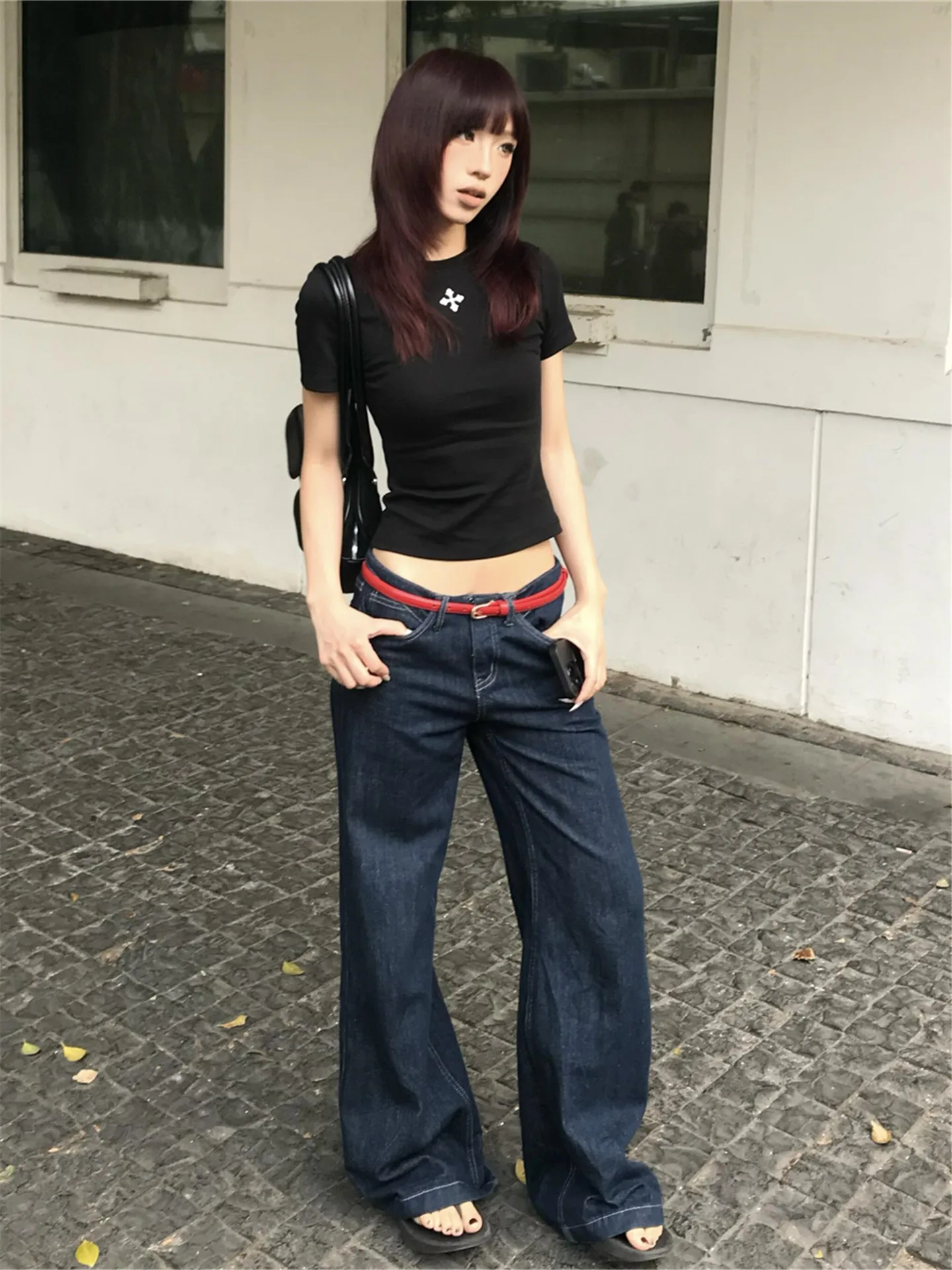 

Street Style Low Waist Straight Leg Denim Jeans Women's Autumn Winter Loose Drapey Design Wide Leg Pants Hot Girl Original Bu...
