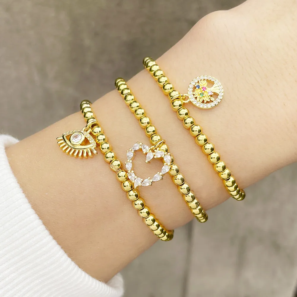 Clearance Bracelets / Beaded Chain Bracelets Elastic Heart Bracelets Gold Plated Jewelry brte48