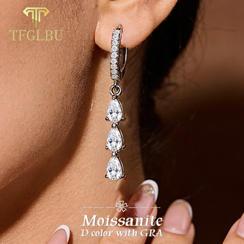 

Серьги-подвески TFGLBU с муассанитом в форме груши для очаровательных женщин, длинные серьги-кольца из серебра S925, блестящие, для свадьбы, ужина, вечеринки, изысканные ювелирные изделия