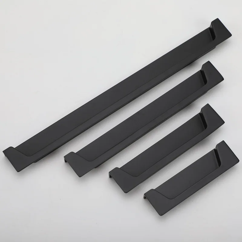 Unsichtbarer Griff für Kleiderschrank, Schrank, moderner, minimalistischer, schwarzer High-End-Türschublade, frei stanzbarer, verlängerter, versteckter Türgriffknopf