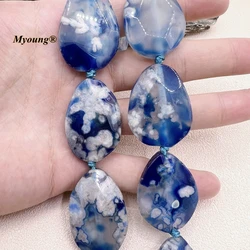 Large Faceted Natural Blue Sakura Quartz Cherry Agates Stone Slice Pendant Beads MY230711