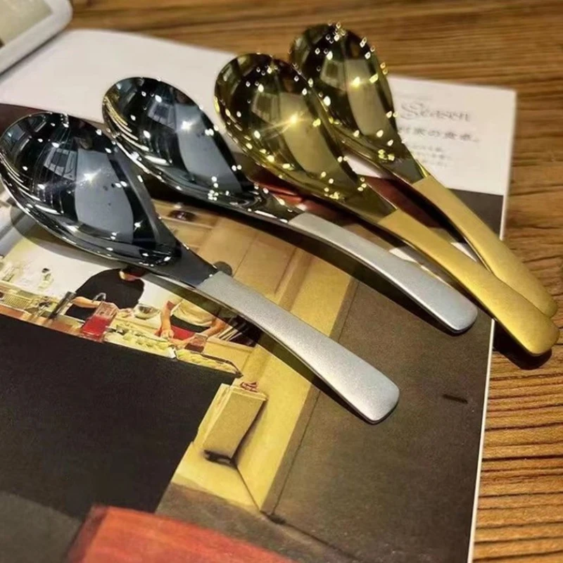 Ins Stainless Steel Korea Soup Spoons Camping Ladle Capacity Gold Silver Mirror Polished Flatware For Coffee Tableware Outdoor
