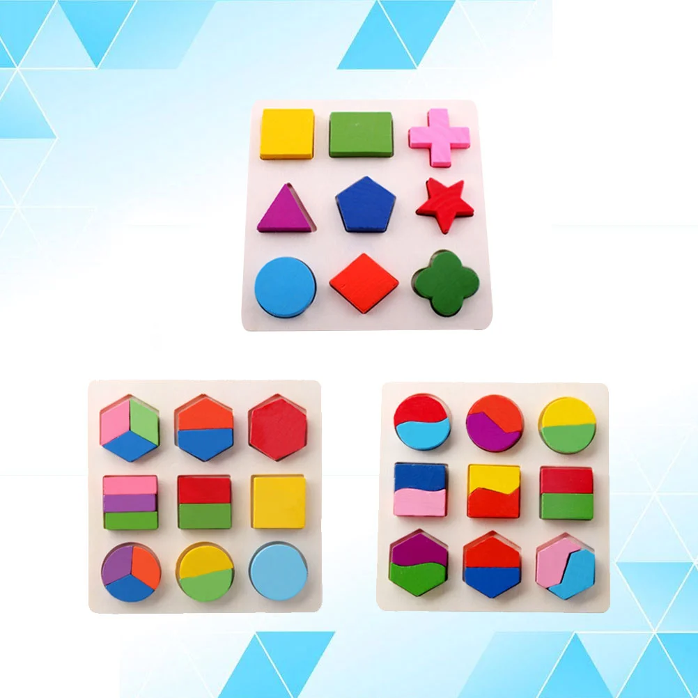 3 PCS Children's Toy Geometry Board Early Learning Optional Recognition Bamboo Jigsaw Puzzle