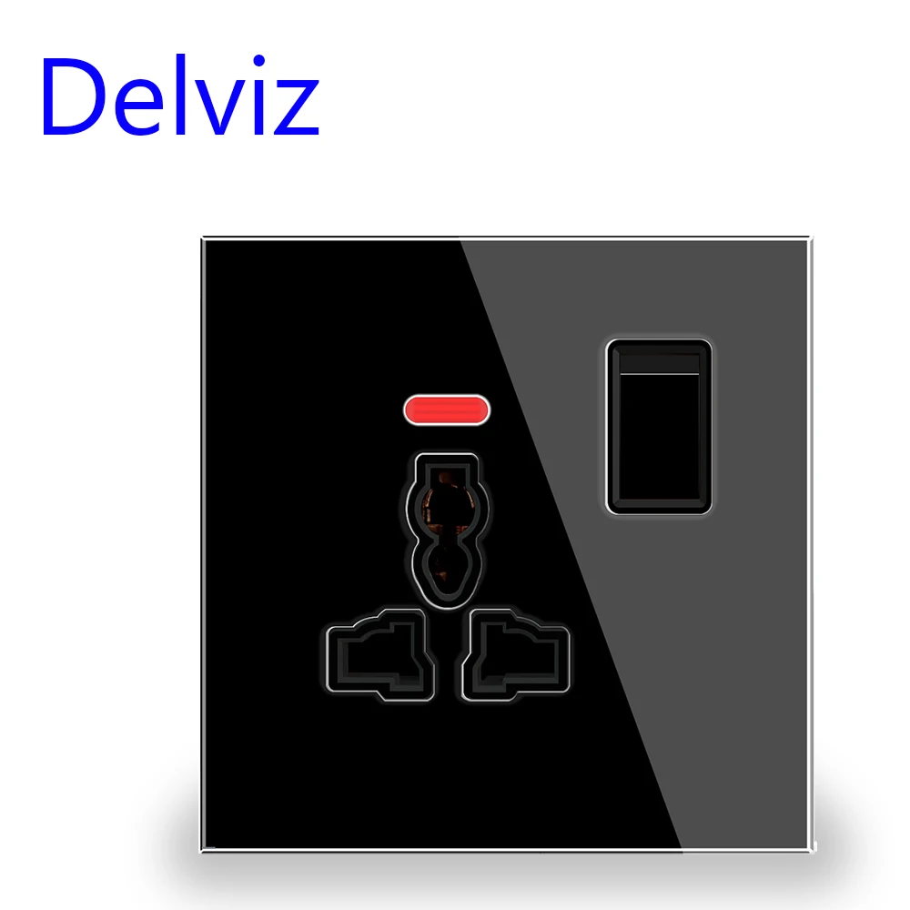 Delviz UK Standard power socket,Crystal glass panel,With LED indicator, Switch control Electric socket,16A Universal Wall Outlet