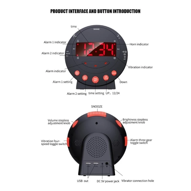 Super Loud Alarm Clock with Bed Shaker 6